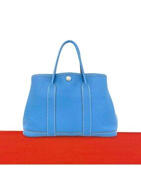 Hermes Garden Party TPM Buffalo Leather Handbag Mini Tote Blue Jean